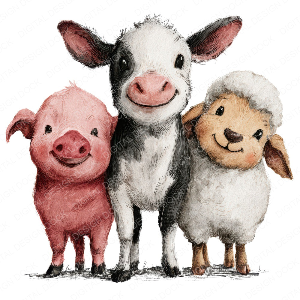 Farm Animal Friends fussy cut sheet in US Letter format showing all 12 designs on one printable page