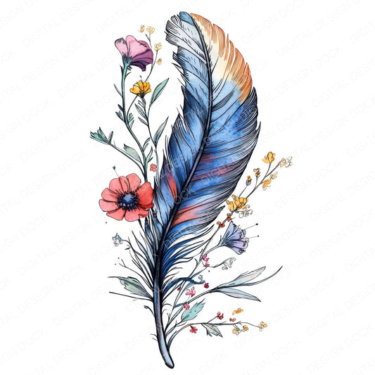 Feather with Floral Vine fussy cut sheet in US Letter format showing all 12 designs on one printable page