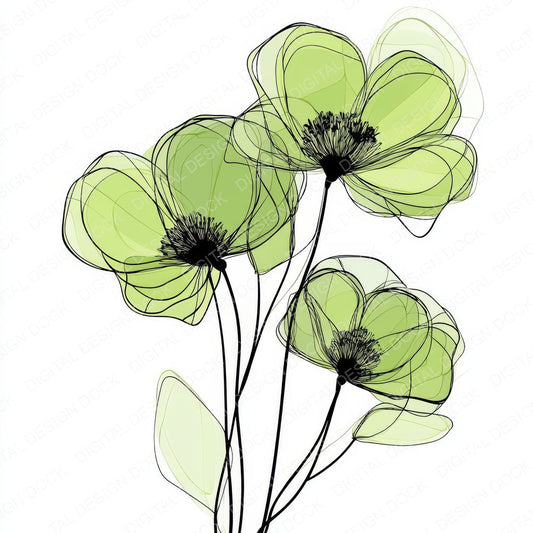 Fern Green Abstract Flowers Clipart Set (DDD005320)