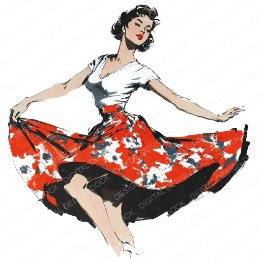 Fifties Rock And Roll Dancer fussy cut sheet in US Letter format showing all 12 designs on one printable page