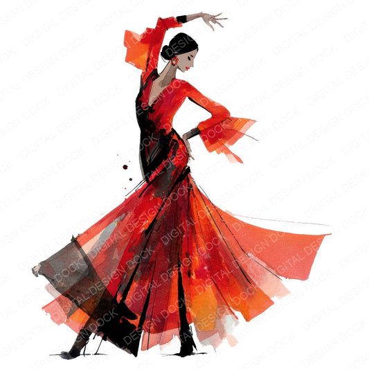 Flamenco Dancer Woman fussy cut sheet in US Letter format showing all 12 designs on one printable page