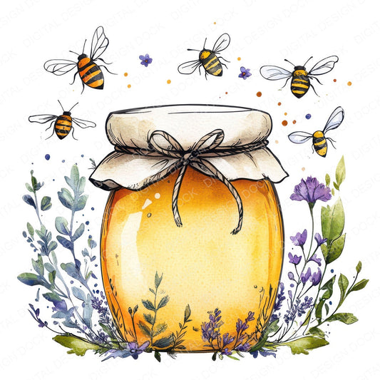 Flat Folk Art Honey Jar fussy cut sheet in US Letter format showing all 12 designs on one printable page