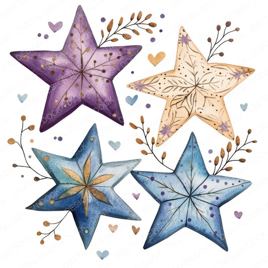 Flat Star Cluster Patterned fussy cut sheet in US Letter format showing all 12 designs on one printable page