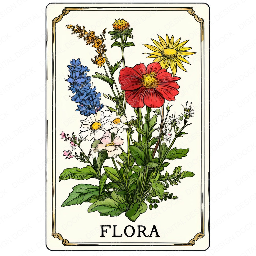 Flora Tarot Card fussy cut sheet in US Letter format showing all 12 designs on one printable page