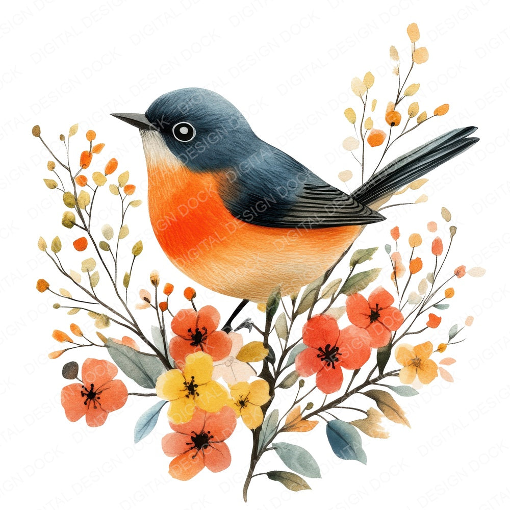 Floral Bird fussy cut sheet in US Letter format showing all 12 designs on one printable page