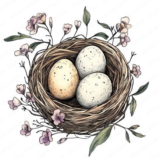 Floral Bird Nest Silhouette fussy cut sheet in US Letter format showing all 12 designs on one printable page