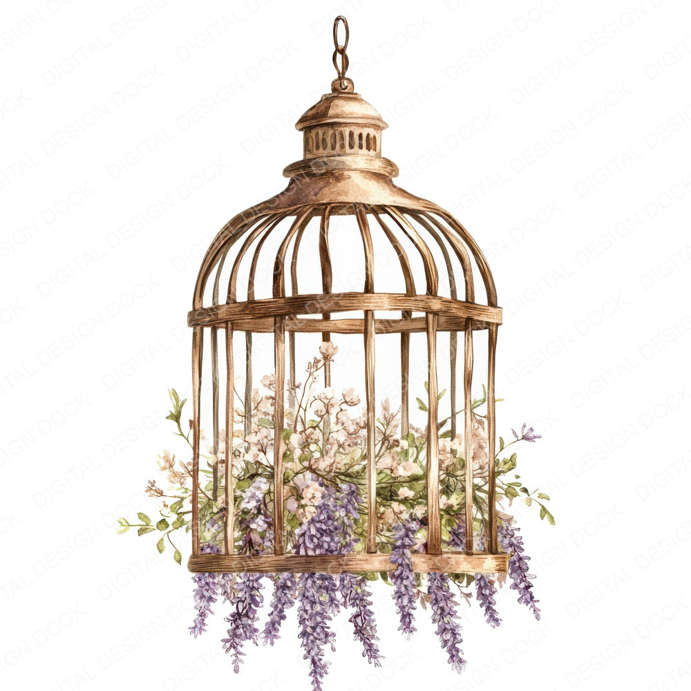 Floral Birdcage Chandelier fussy cut sheet in US Letter format showing all 12 designs on one printable page