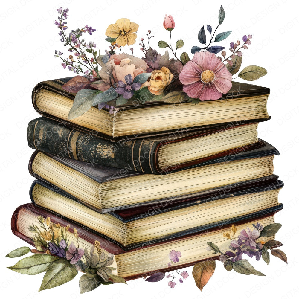 Floral Book Stack A fussy cut sheet in US Letter format showing all 12 designs on one printable page