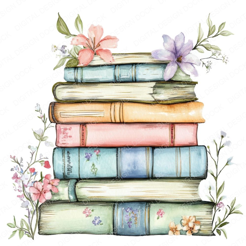 Floral Book Stack Clipart Set (DDD005381)
