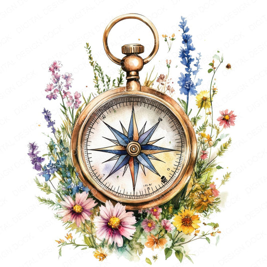 Floral Compass fussy cut sheet in US Letter format showing all 12 designs on one printable page