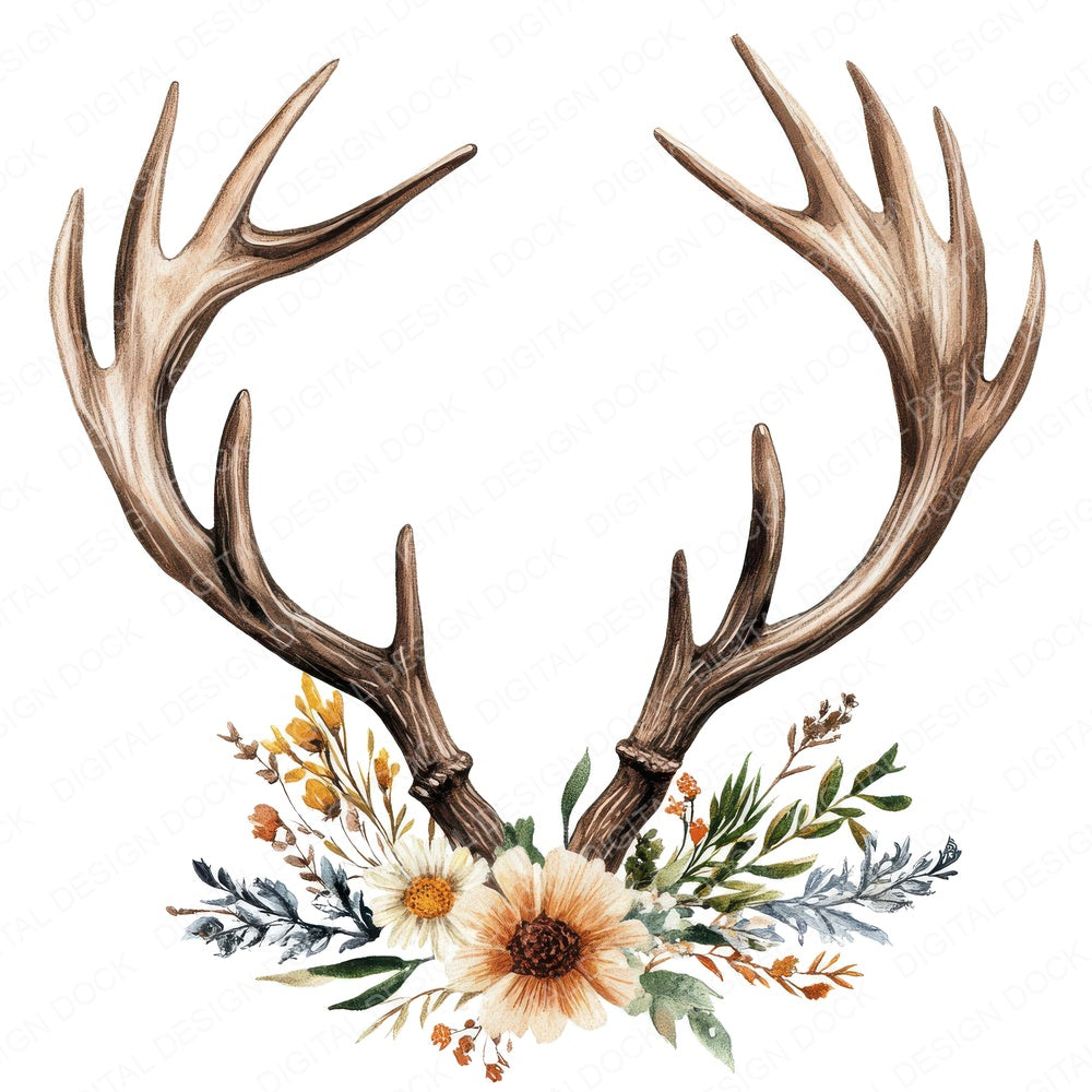 Floral Deer Antlers A fussy cut sheet in US Letter format showing all 12 designs on one printable page