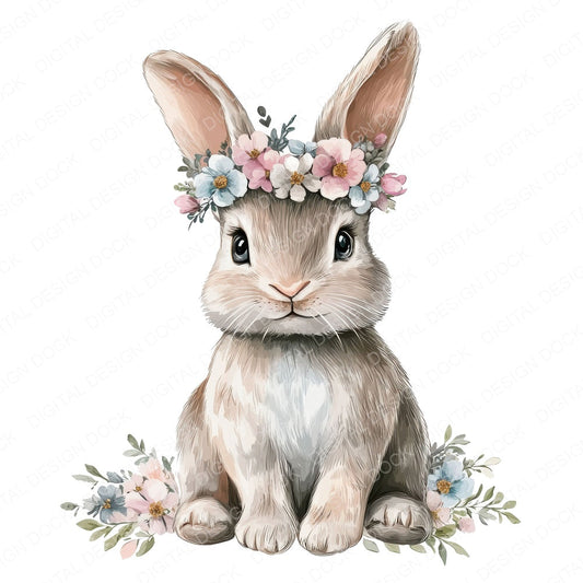 Floral Easter Bunny fussy cut sheet in US Letter format showing all 12 designs on one printable page