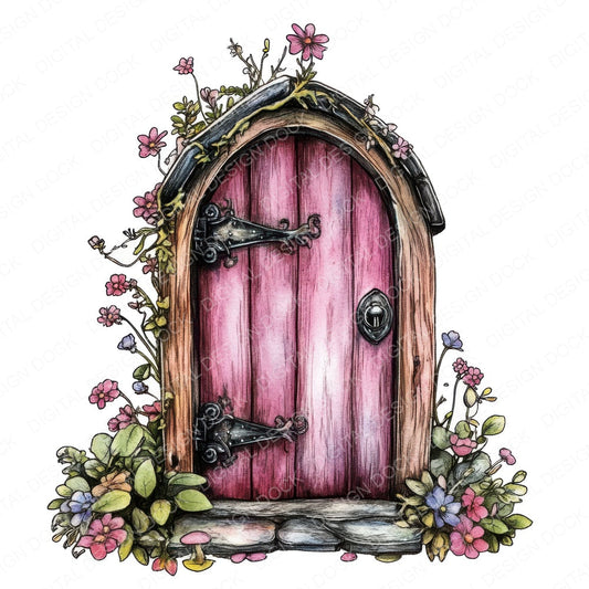 Floral Fairy Door fussy cut sheet in US Letter format showing all 12 designs on one printable page
