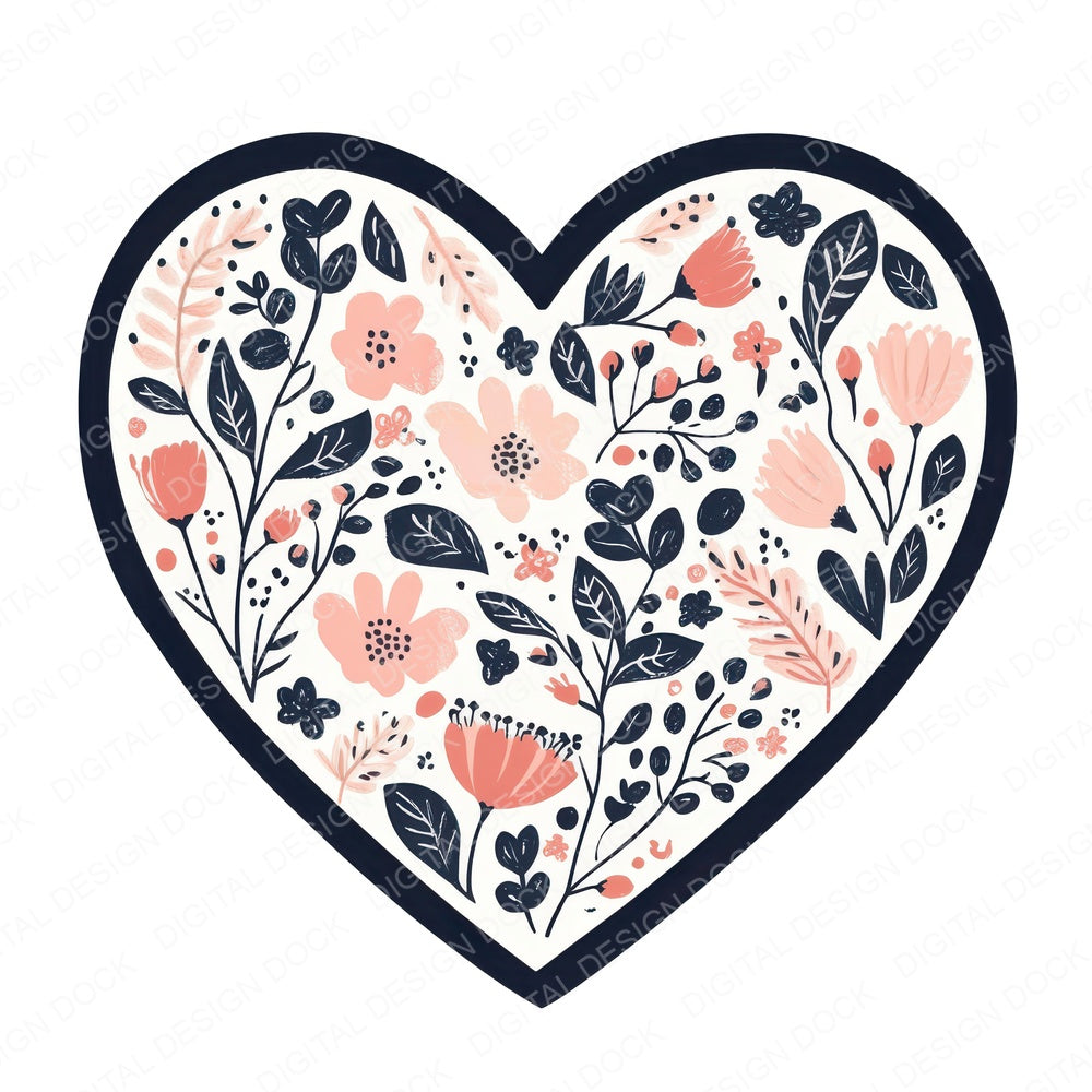 Floral Folk Heart fussy cut sheet in US Letter format showing all 12 designs on one printable page
