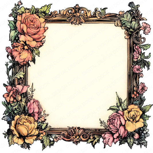Floral Frame fussy cut sheet in US Letter format showing all 12 designs on one printable page