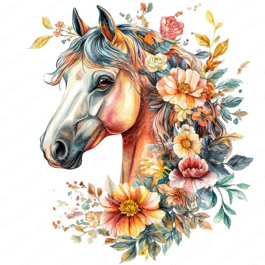 Floral Horse Portrait fussy cut sheet in US Letter format showing all 12 designs on one printable page