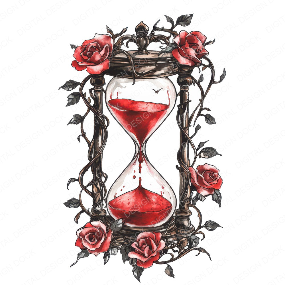 Floral Hourglass with Red Sand fussy cut sheet in US Letter format showing all 12 designs on one printable page