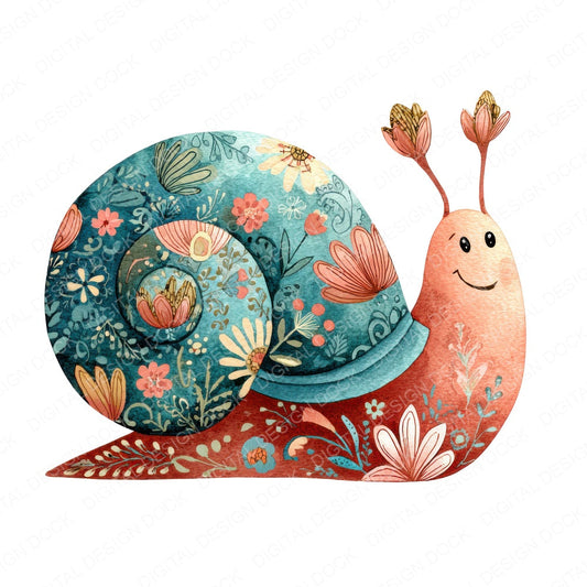 Floral Pattern Snail fussy cut sheet in US Letter format showing all 12 designs on one printable page