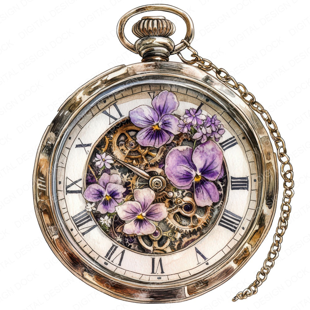 Floral Pocket Watch fussy cut sheet in US Letter format showing all 12 designs on one printable page