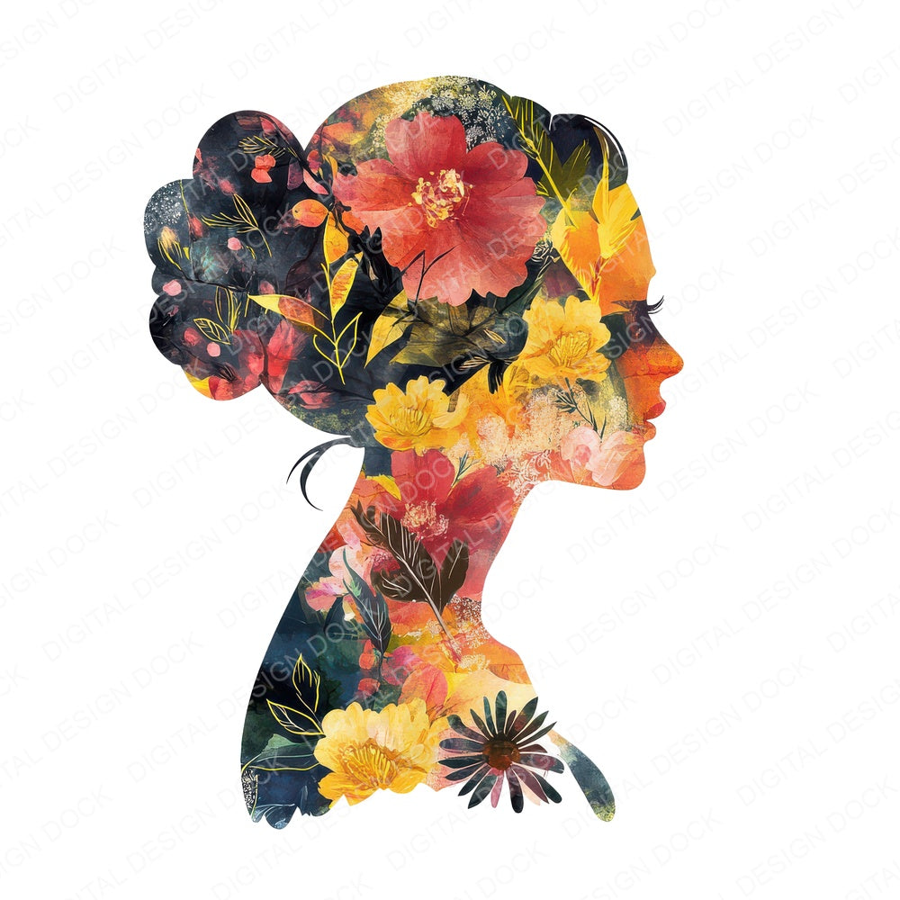 Floral Profile Silhouette fussy cut sheet in US Letter format showing all 12 designs on one printable page
