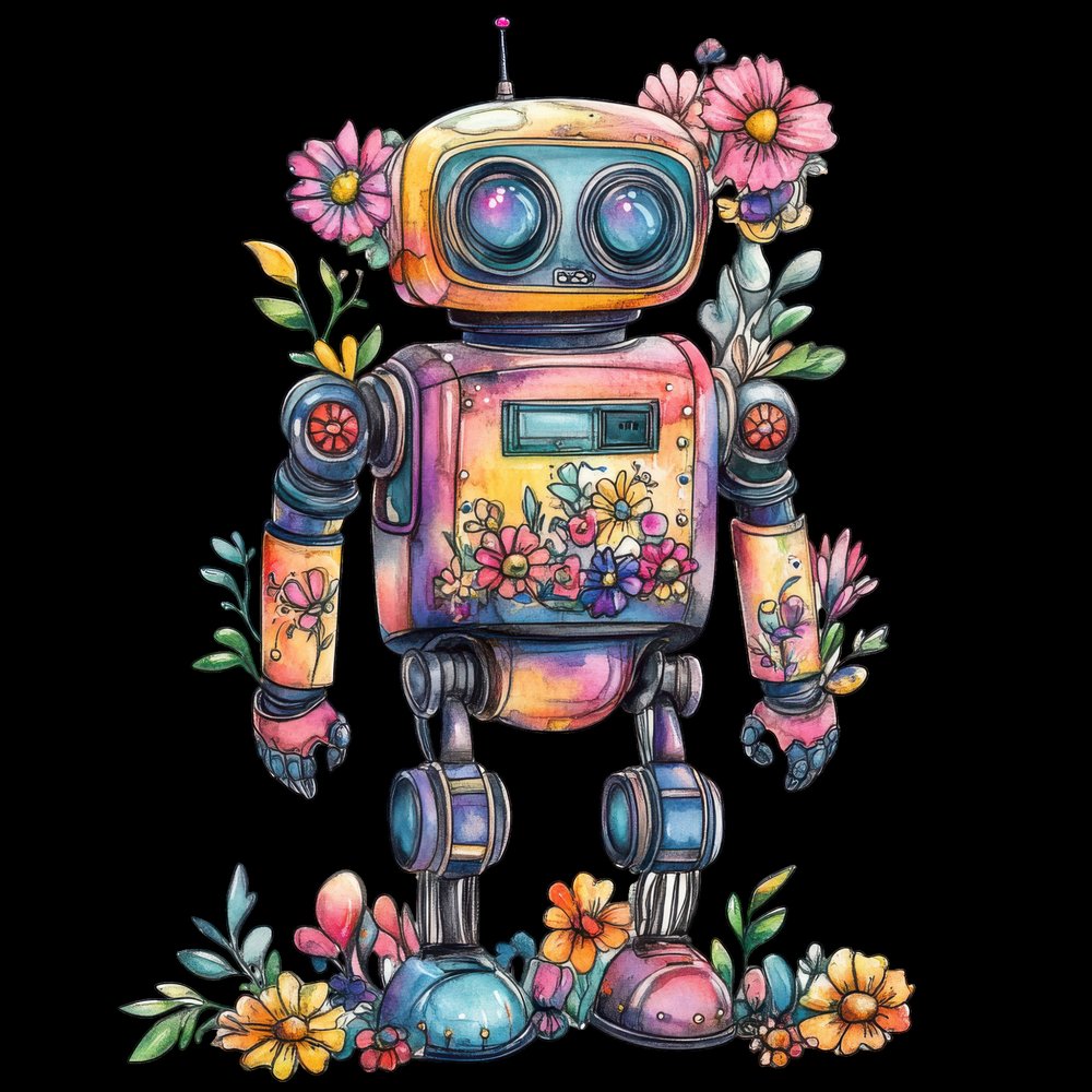Floral Retro Robot Clipart Set (DDD005423)