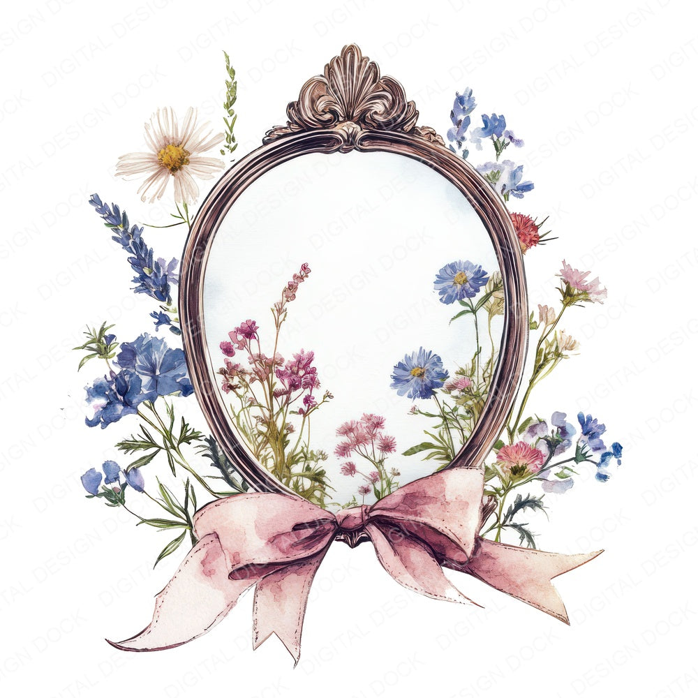 Floral Ribbon Pocket Mirror fussy cut sheet in US Letter format showing all 12 designs on one printable page