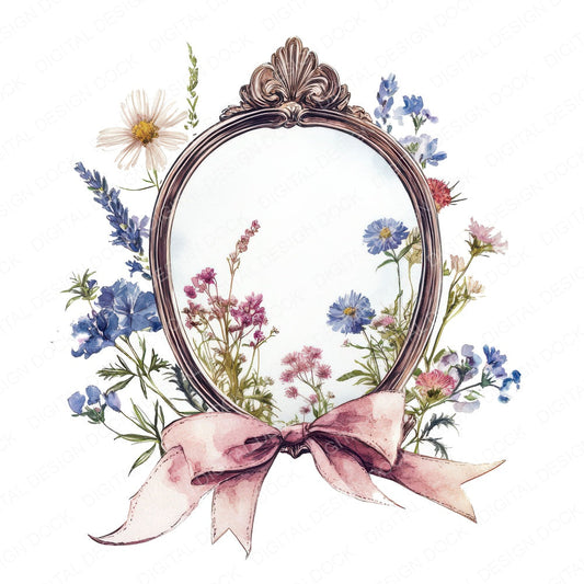 Floral Ribbon Pocket Mirror fussy cut sheet in US Letter format showing all 12 designs on one printable page
