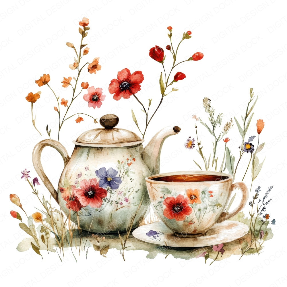 Floral Tea fussy cut sheet in US Letter format showing all 12 designs on one printable page