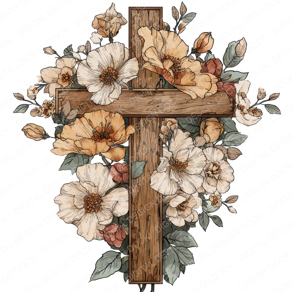 Floral Wooden Cross fussy cut sheet in US Letter format showing all 12 designs on one printable page