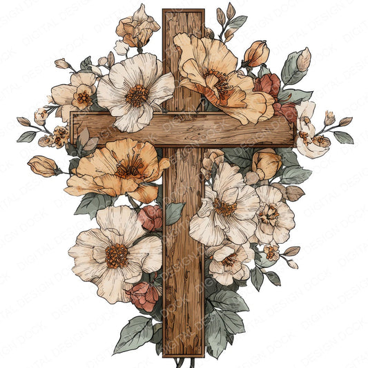 Floral Wooden Cross fussy cut sheet in US Letter format showing all 12 designs on one printable page