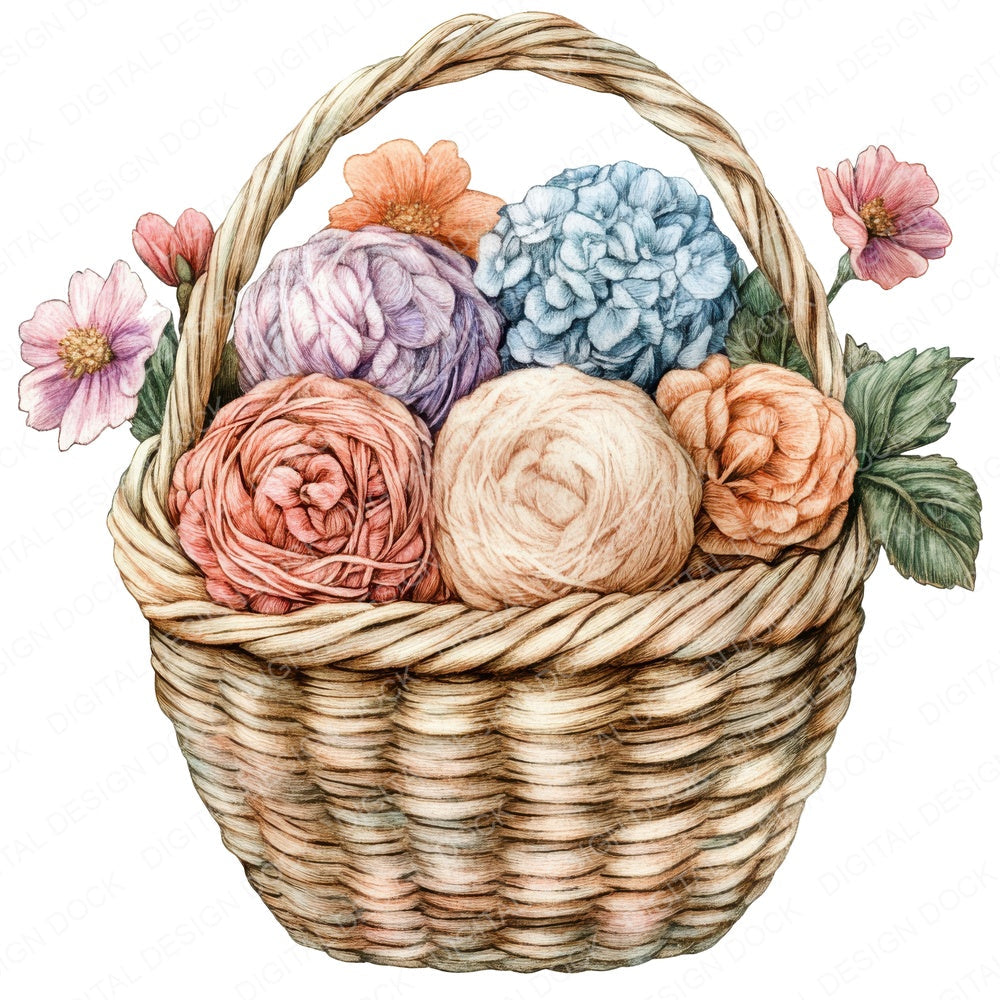 Floral Yarn Basket fussy cut sheet in US Letter format showing all 12 designs on one printable page