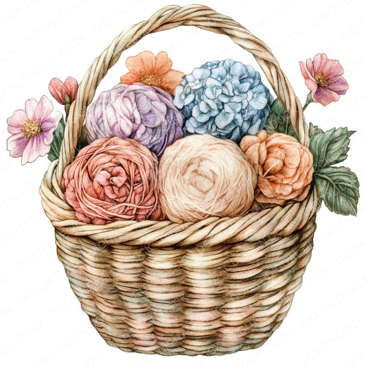Floral Yarn Basket fussy cut sheet in US Letter format showing all 12 designs on one printable page