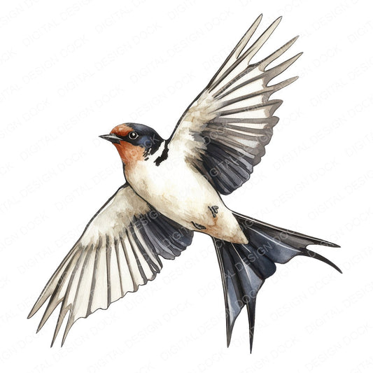 Flying Swallow Bird fussy cut sheet in US Letter format showing all 12 designs on one printable page