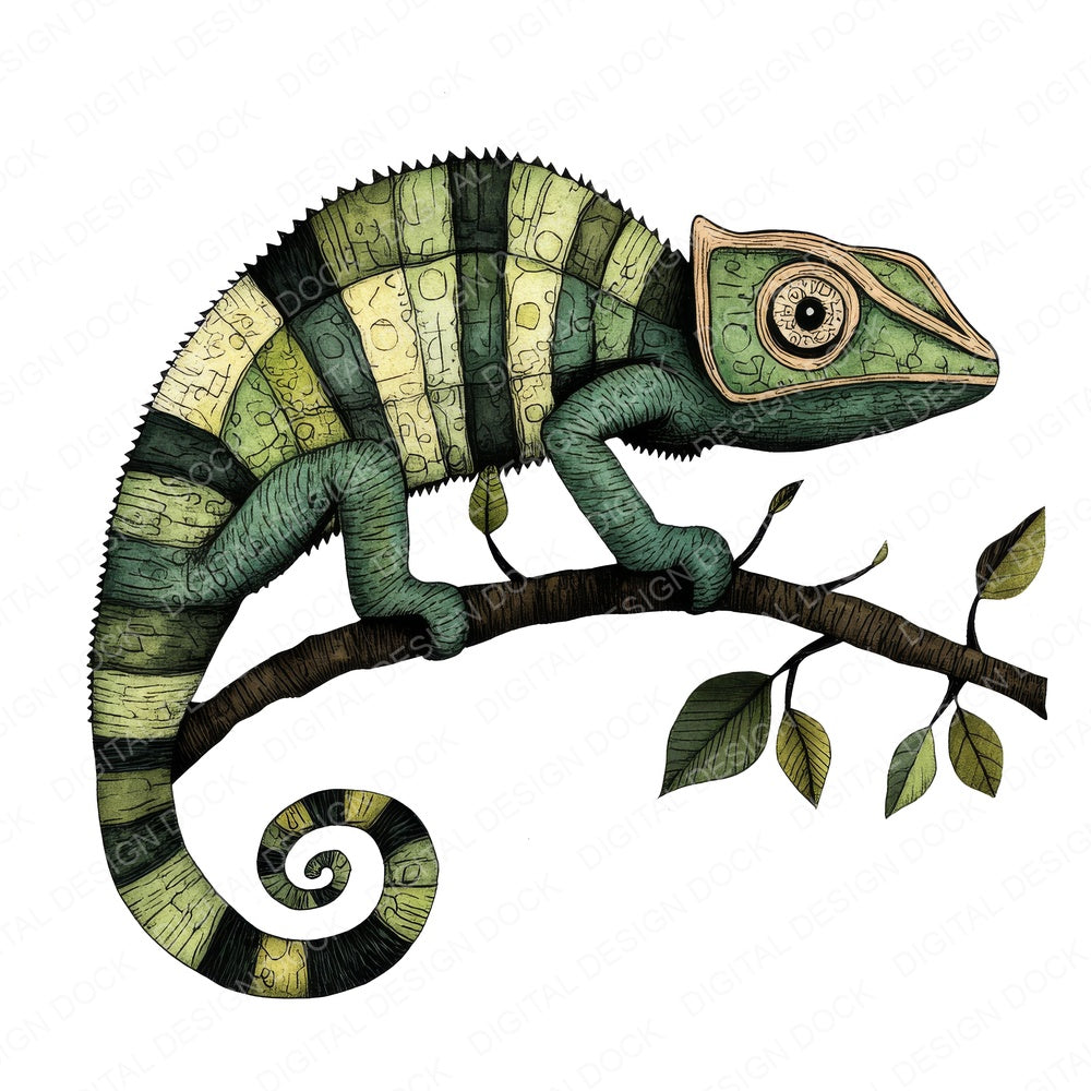 Folk Art Chameleon fussy cut sheet in US Letter format showing all 12 designs on one printable page