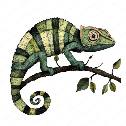Folk Art Chameleon fussy cut sheet in US Letter format showing all 12 designs on one printable page