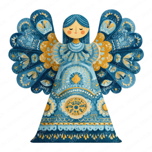 Folk Art Christmas Angel fussy cut sheet in US Letter format showing all 12 designs on one printable page