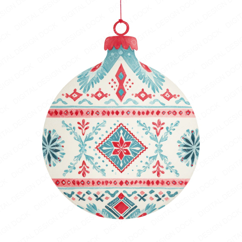 Folk Art Christmas Bauble fussy cut sheet in US Letter format showing all 12 designs on one printable page