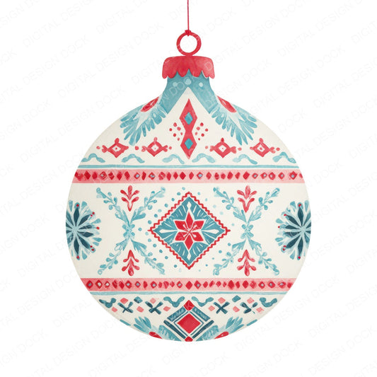Folk Art Christmas Bauble fussy cut sheet in US Letter format showing all 12 designs on one printable page