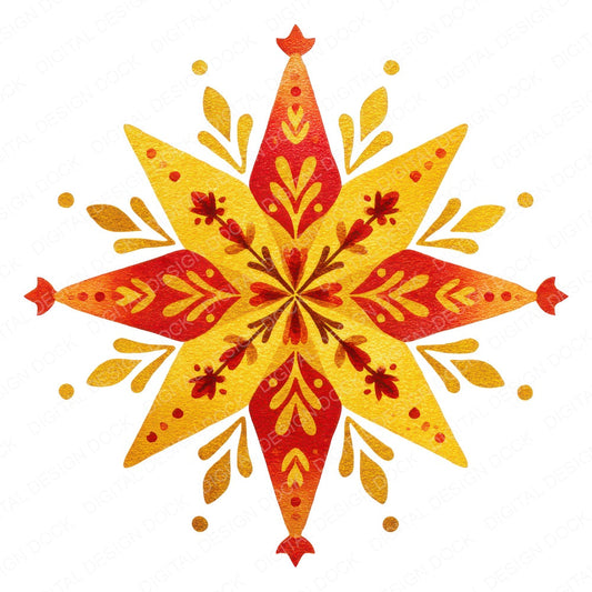 Folk Art Christmas Star fussy cut sheet in US Letter format showing all 12 designs on one printable page