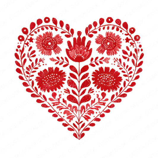 Folk Art Heart fussy cut sheet in US Letter format showing all 12 designs on one printable page