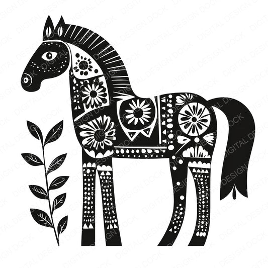 Folk Art Horse A fussy cut sheet in US Letter format showing all 12 designs on one printable page