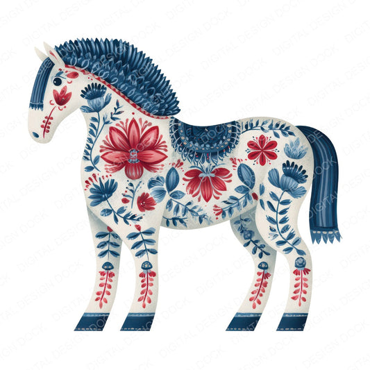 Folk Art Horse B fussy cut sheet in US Letter format showing all 12 designs on one printable page