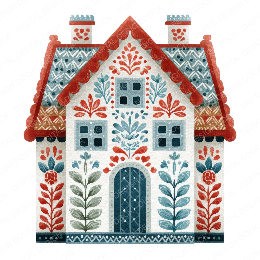 Folk Art House fussy cut sheet in US Letter format showing all 12 designs on one printable page
