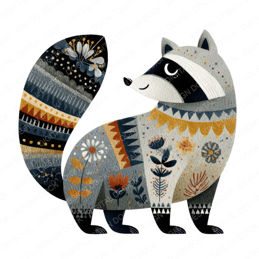 Folk Art Raccoon Clipart Set (DDD008273)