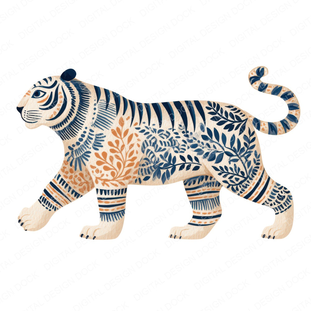 Folk Art Tiger fussy cut sheet in US Letter format showing all 12 designs on one printable page