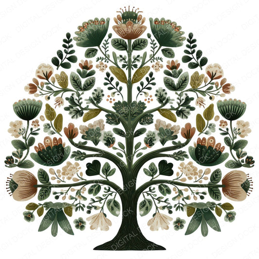 Folk Art Tree of Life fussy cut sheet in US Letter format showing all 12 designs on one printable page