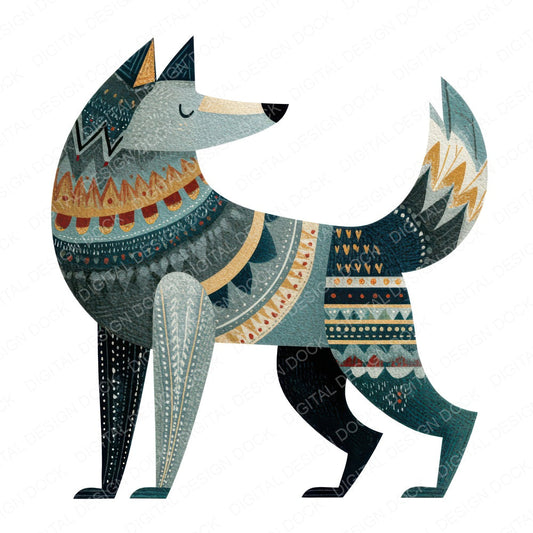 Folk Art Wolf Clipart Set (DDD008262)