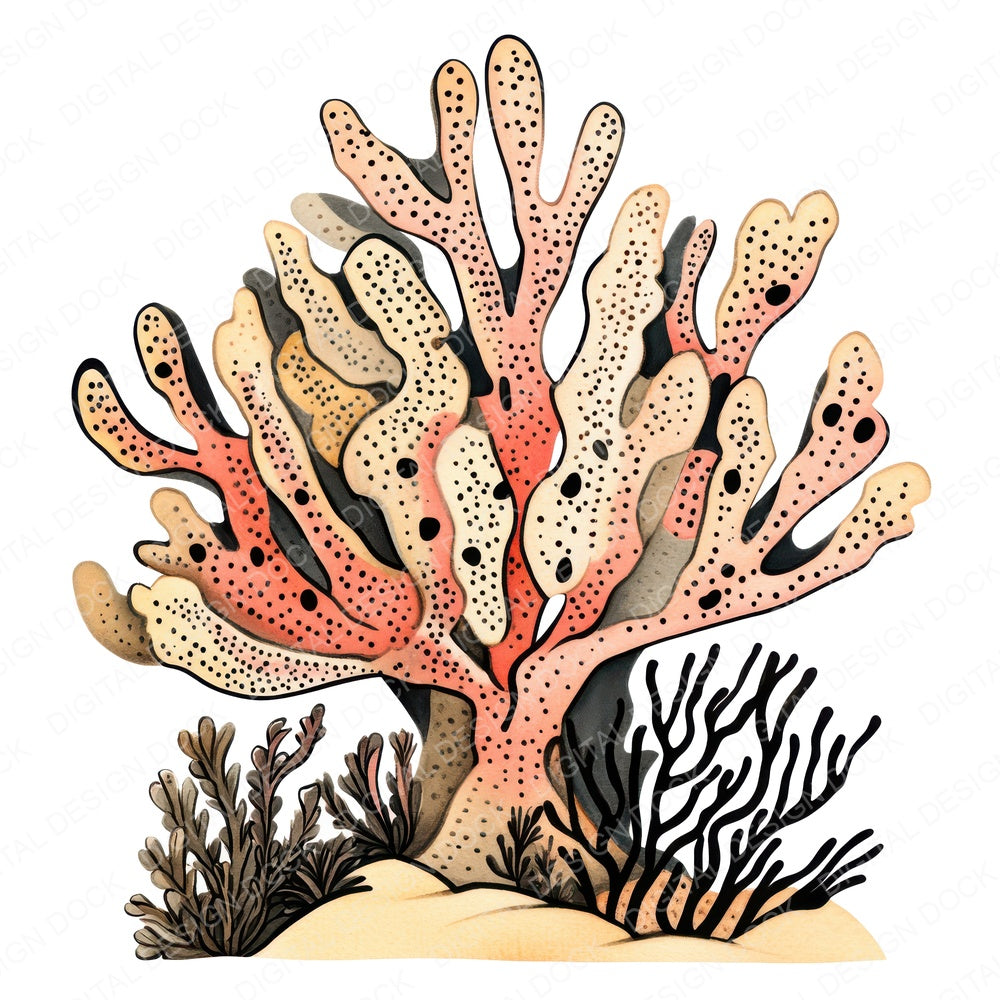 Folk Coral Tree Cluster fussy cut sheet in US Letter format showing all 12 designs on one printable page