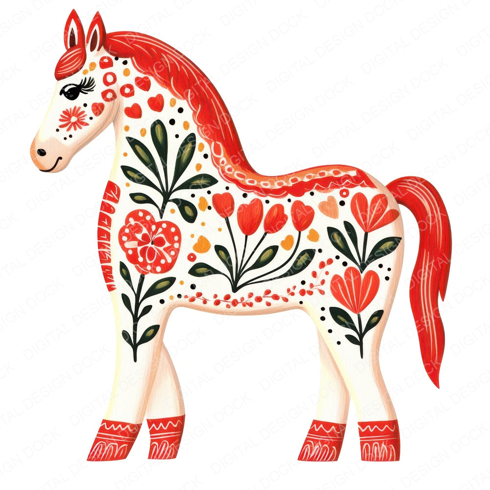 Folk Dala Horse fussy cut sheet in US Letter format showing all 12 designs on one printable page