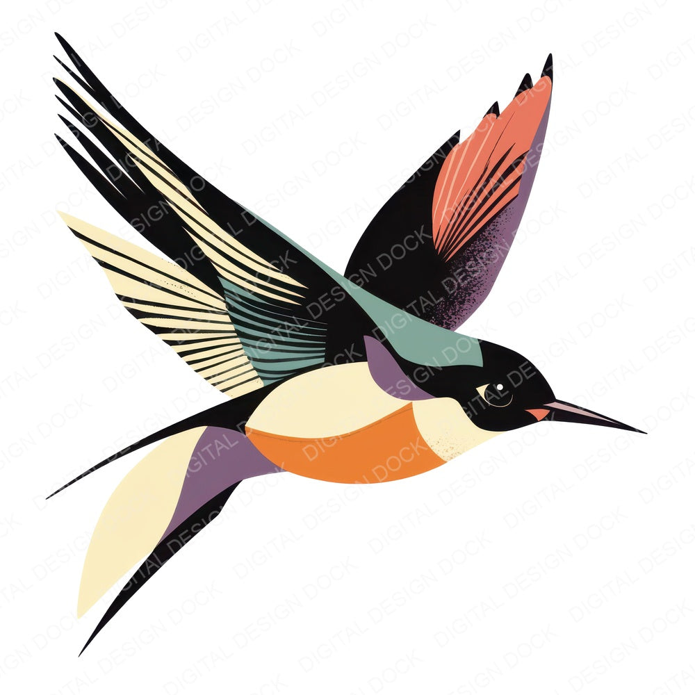 Folk Fabric Swallow fussy cut sheet in US Letter format showing all 12 designs on one printable page